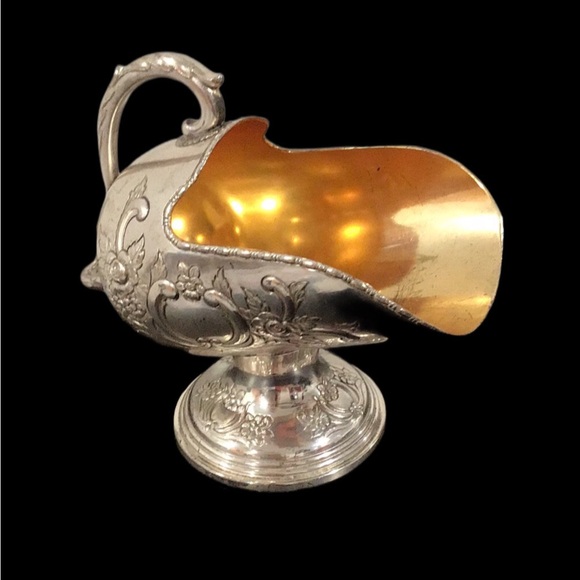 Vintage RAIMOND Pedestal Sugar Scuttle with Scoop, Russian, Silver-plate, Bronze - Picture 4 of 10